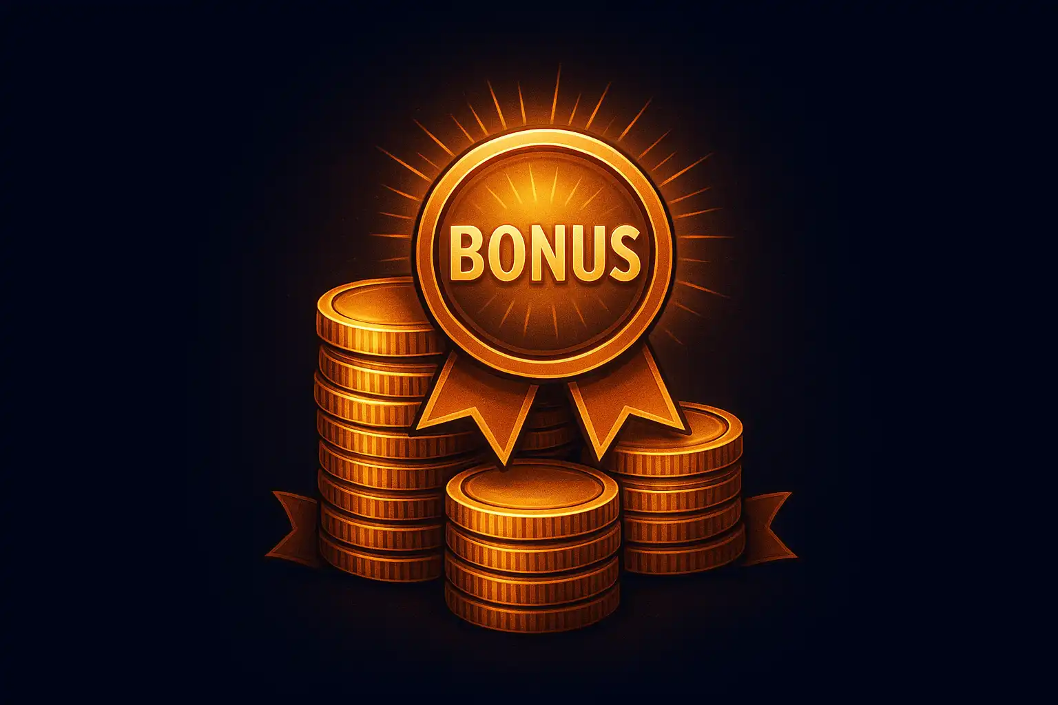 Stack of golden coins and a bonus badge representing casino promotions at PawBets